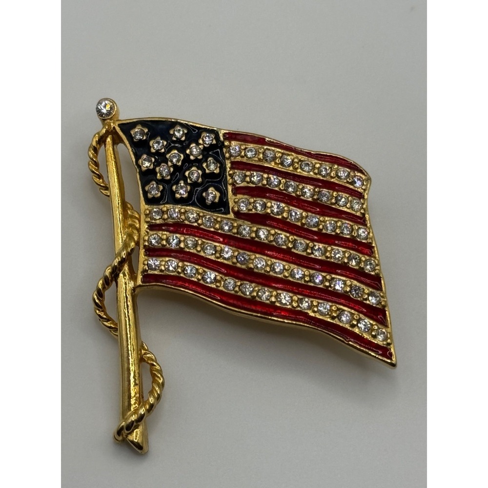 Camrose & Kross JBK Jacqueline B Kennedy American Flag Pin Rhinestone Brooch